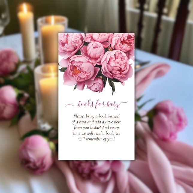 Carte D'accompagnement Baby showers Pink Peonies pour bébé (Pink Peonies Baby Shower Books for Baby Enclosure Card)