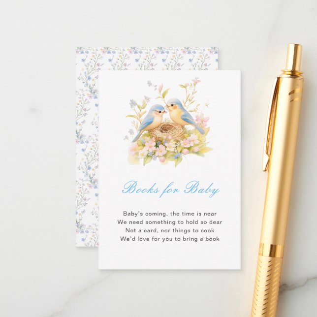 Carte D'accompagnement Baby showers Spring Birds pour bébé (Devant/Arrière en situation)