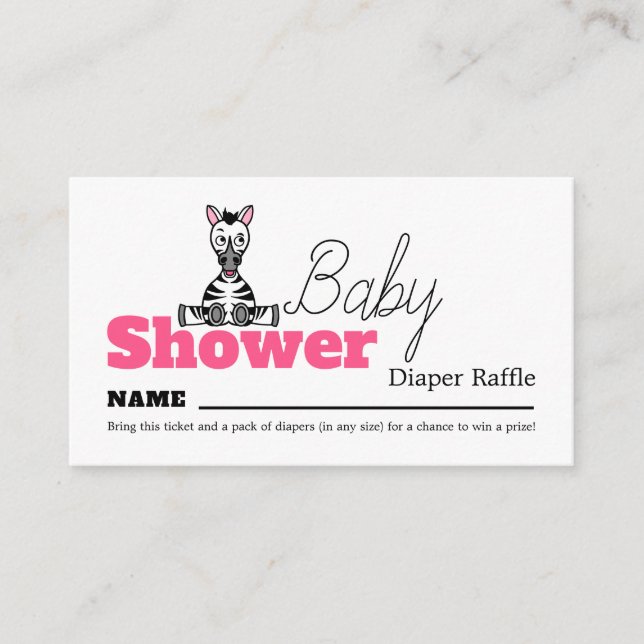 Carte D'accompagnement Baby Zebra, Baby shower Déchets Raffle (Devant)