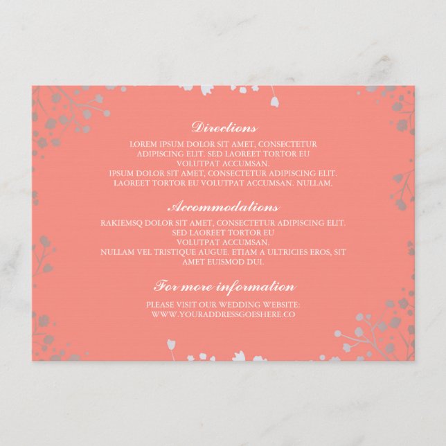 Carte D'accompagnement Baby's Breath Coral Argent Détails du Mariage (Devant)