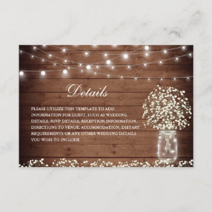 Carte D'accompagnement Baby's Breath Mason Jar Rustic Mariage Détails