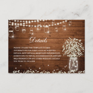 Carte D'accompagnement Baby's Breath Mason Jar Rustic Mariage Détails