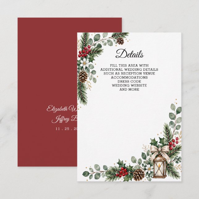 Carte D'accompagnement Baies de pin rustiques Noël hivernal Mariage (Devant / Derrière)
