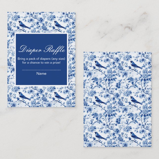 Carte D'accompagnement Baignoire Bébé Fleurs et Oiseaux Bleus de Style Ch (Devant / Derrière)