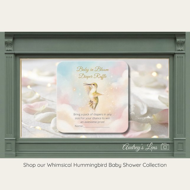 Carte D'accompagnement Bain de bébé Colibri à l'aquarelle et Nuages Paste (Créateur téléchargé)