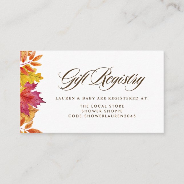 Carte D'accompagnement Baisse du registre des Baby showers d'automne de l (Devant)