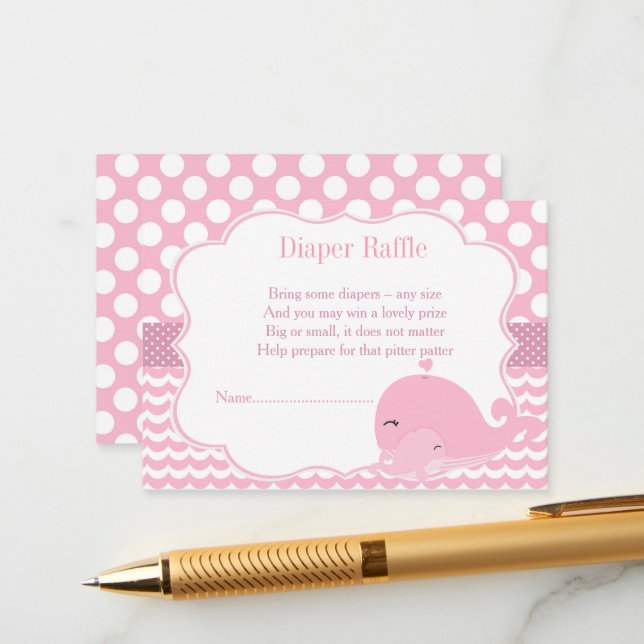 Carte D'accompagnement Baleine mignonne avec Bébé rose Fille Bébé Déchet  (Devant/Arrière en situation)