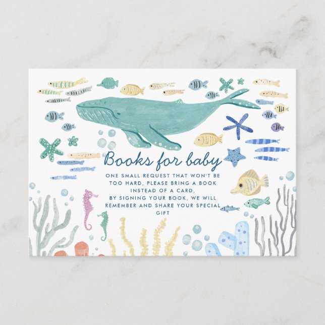 Carte D'accompagnement Baleine Sous Le Baby shower De Mer Livres Pour Béb (Devant)