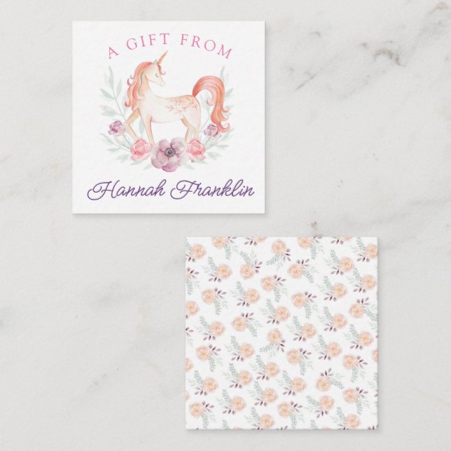 Carte D'accompagnement Balise cadeau Unicorn personnalisée (Devant / Derrière)