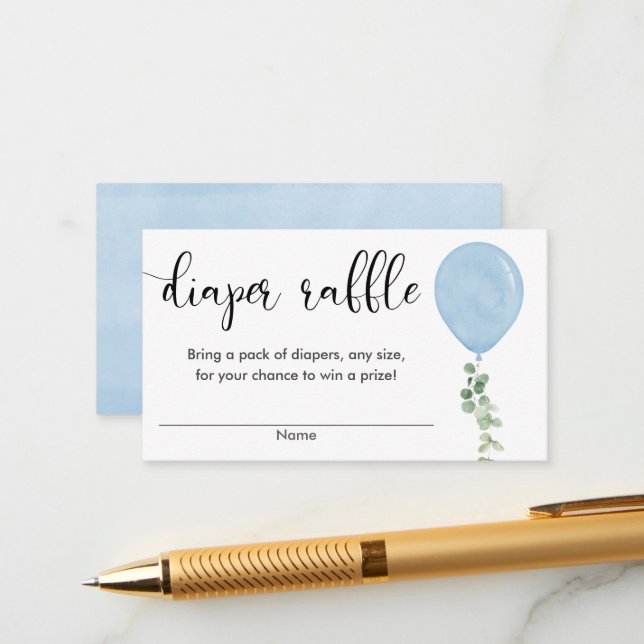 Carte D'accompagnement Ballons bleu garçon baby shower de couche tombole (Devant/Arrière en situation)