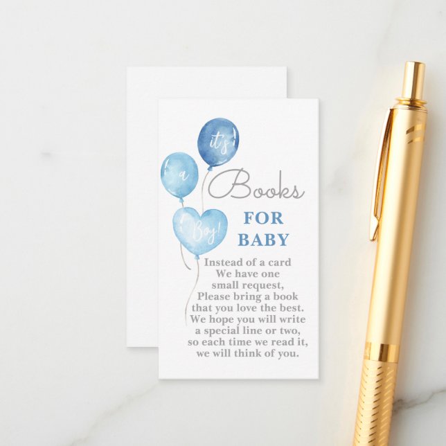 Carte D'accompagnement Ballons bleus Livres pour Baby Boy Card (Devant/Arrière en situation)