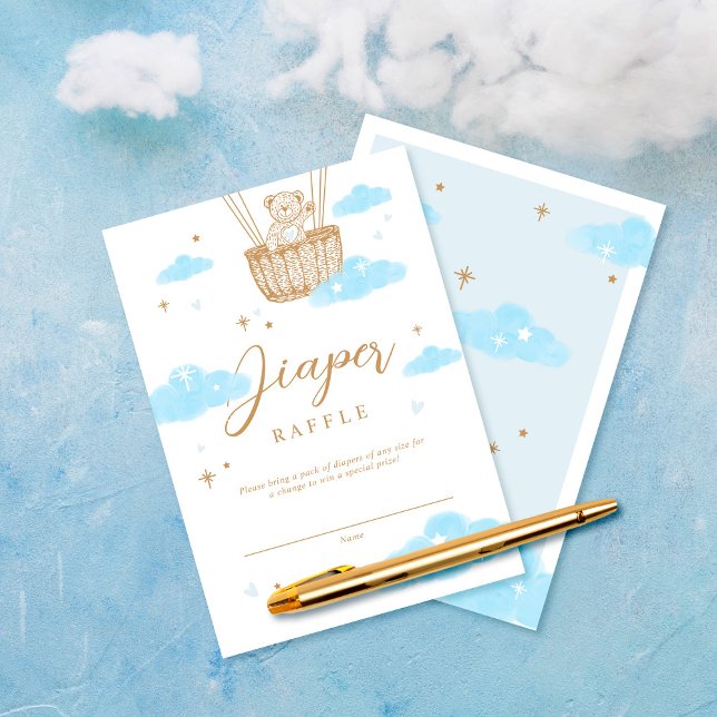 Carte D'accompagnement Balloon à air chaud de la couche Raffle Bleu de l' (Diaper Raffle Hot Air Balloon Teddy Bear Blue Enclosure Card)