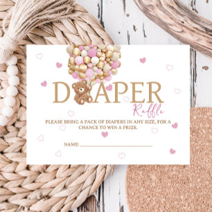 Carte D'accompagnement Balloon Ours Teddy Thème Diaper Raffe Rose