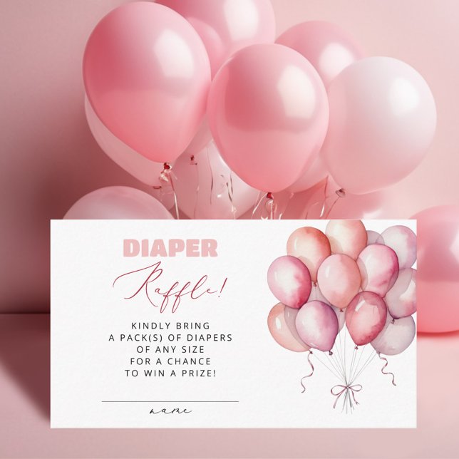 Carte D'accompagnement Balloon rose Bear Diaper Raffle Girl Baby shower (Créateur téléchargé)