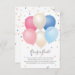 Carte D'accompagnement Balloons et Confetti Bleus Rose Apportez un livre