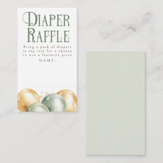 Carte D'accompagnement Balloons Green Diaper Raffle Baby shower Billets (Devant / Derrière)