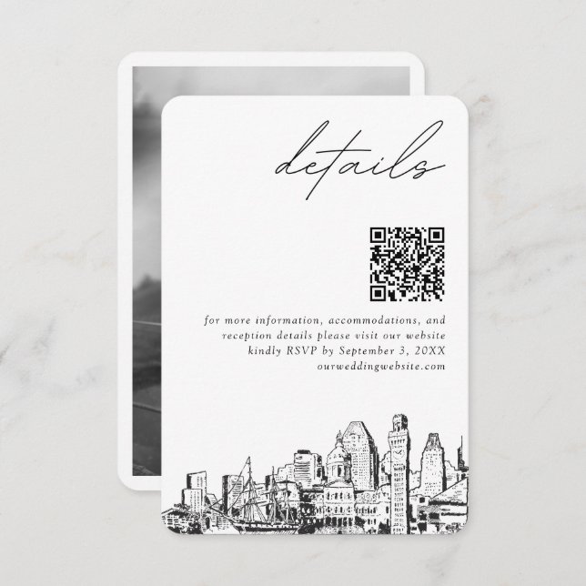 Carte D'accompagnement Baltimore Mariage Détails modernes QR Code Petit (Devant / Derrière)