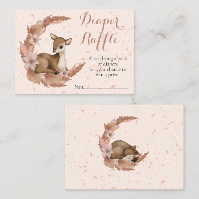 Carte D'accompagnement Bambi rose Fleurs Dust Baby shower Déchets Raffle (Devant / Derrière)