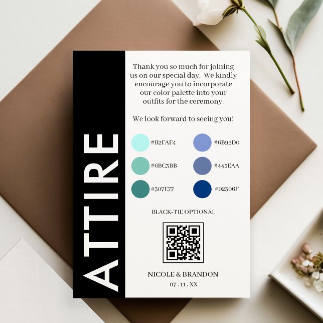 Carte D'accompagnement Bande latérale noire et blanche Mariage QR Code At (Black & White Side Stripe QR Code Wedding Attire Enclosure Card)