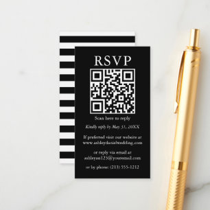 Carte D'accompagnement Bandes noires simples minimalistes Mariage QR RSVP