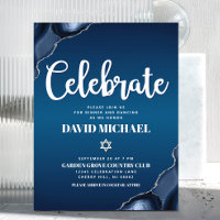 Bar Mitzvah Bleu Nuit Ombré Agate Script Moderne