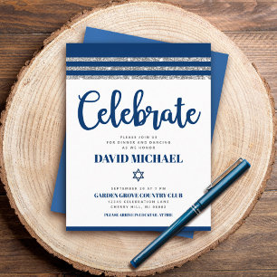 Carte D'accompagnement Bar Mitzvah Tallit Navy Blue Simple Moderne Écritu