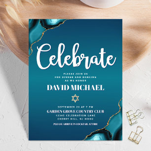 Carte D'accompagnement Bar Mitzvah Turquoise Ombré Agate Écriture Moderne