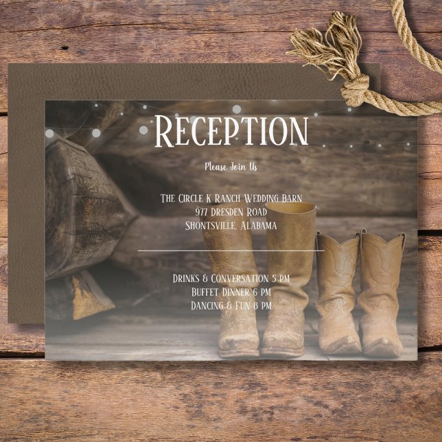 Carte D'accompagnement Barn & Boots Réception Western Cowboy Rustique (Rustic Boots for Two Cowboy Wedding Reception Enclosure Card)