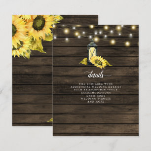 Carte D'accompagnement Barne Bois Chaîne Lumières Tournesols Mariage