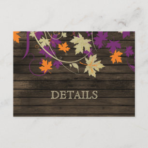 Carte D'accompagnement Barnwood Rustic prum feuilles détails mariages