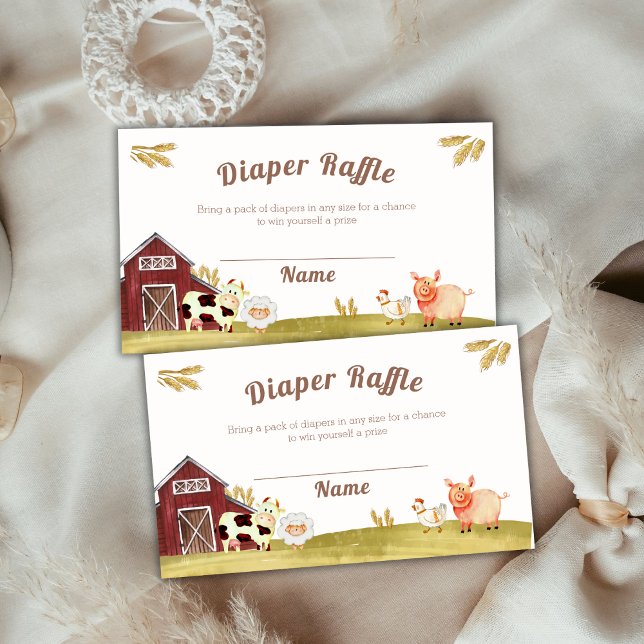 Carte D'accompagnement Barnyard Farm Animaux Baby shower de chevalier (Barnyard Farm Animals Diaper Raffle Baby Shower Enclosure Card)