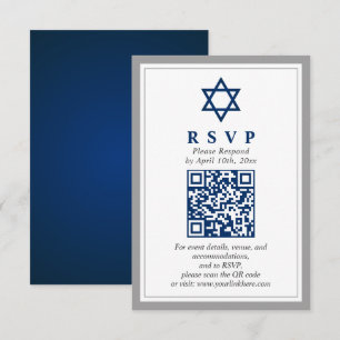 Carte D'accompagnement Barre bleue gris et marine Mitzvah QR Code RSVP