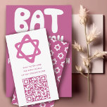 Carte D'accompagnement Barre de CODE QR personnalisée super Étoiles roses<br><div class="desc">Carte de boîtier parfaite à inclure avec une invitation à un bar ou à un bat mitzvah ! Une étoile de david et de motif à l'arrière ! ENTIÈREMENT PERSONNALISABLE ! Cliquez sur "Personnaliser" ci-dessus pour modifier le texte. Cliquez sur "modifier à l'aide de l'outil de conception" pour ajuster les...</div>