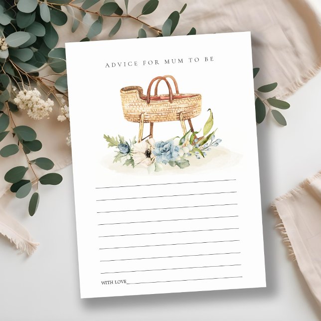 Carte D'accompagnement Bassinet Floral bleu Conseils pour Baby shower mam (Créateur téléchargé)