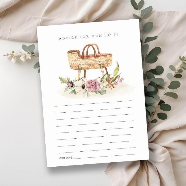 Carte D'accompagnement Bassinet rose floral Conseil pour maman Baby showe (Créateur téléchargé)