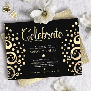 Carte D'accompagnement Bat mitzvah Black Gold Foil Arbre de vie Script