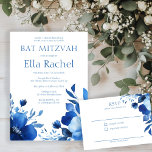 Carte D'accompagnement Bat mitzvah d'aquarelle Bleu Blooms PERSONNALISÉ R<br><div class="desc">Carte de boîtier RSVP personnalisée parfaite pour une belle invitation bat mitzvah ! ENTIÈREMENT PERSONNALISABLE ! Cliquez sur "Personnaliser" ci-dessus pour modifier le texte. Cliquez sur "modifier à l'aide de l'outil de conception" pour ajuster les polices, les couleurs et les placements. Conservez ou supprimez le côté arrière ou vérifiez aussi...</div>