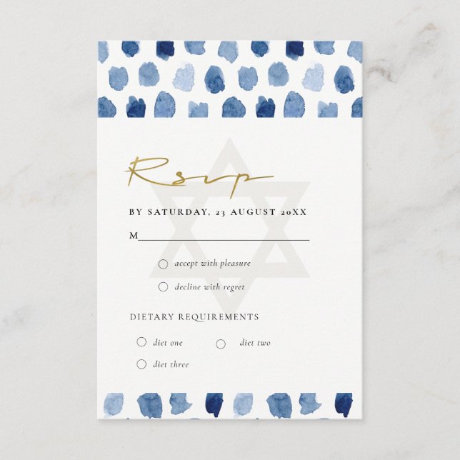 CARTE D'ACCOMPAGNEMENT BAT MITZVAH DE BARRE DE POINTS DE COULEUR D'EAU IN (Devant)