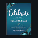 Carte D'accompagnement Bat mitzvah Gold Turquoise Ombre Agate Script Bold<br><div class="desc">Soyez fier, réjouissez-vous et présentez cette étape importante de votre Bat mitzvah préféré ! Inclure ce cool, unique, moderne, personnalisé insert pour plus d'informations sur votre événement. La typographie en écriture blanche et une fausse étoile d'or de David superposent un turquoise bleu foncé et turquoise profond arrière - plan avec...</div>