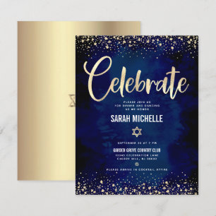 Carte D'accompagnement Bat mitzvah Marine Gold Parties scintillant à huil