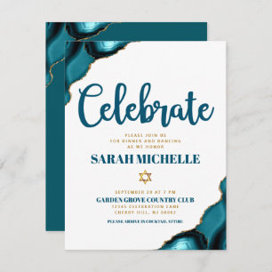 Carte D'accompagnement Bat mitzvah Moderne Or Turquoise Agate Script
