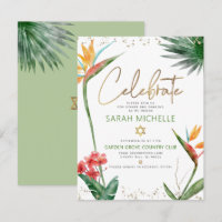 Bat Mitzvah Or Tropical Script Floral Aquarelle