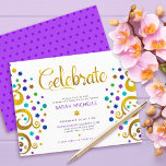 Carte D'accompagnement Bat mitzvah Purple Gold Foil Arbre de vie moderne<br><div class="desc">Soyez fier, réjouissez-vous et présentez cette étape importante de votre Bat mitzvah préféré ! Cet abstrait arbre à feuille d'or imitation graphique avec brillant turquoise, turquoise, violet et bleu étoile de David et point "feuilles" sur un arrière - plan blanc, est l'insert personnalisé parfait pour cette occasion spéciale. Une toute...</div>