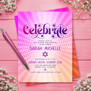 Carte D'accompagnement Bat Mitzvah Rétro Boho Rose Orange Dégradé Gras