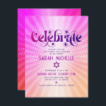 Carte D'accompagnement Bat mitzvah Retro Boho rose orange dégradé gras<br><div class="desc">Soyez fier, réjouissez-vous et présentez cette étape importante de votre Bat mitzvah préféré ! Inclure ce rétro boho super, insert personnalisé pour des informations supplémentaires à votre événement. Une typographie rose et violette foncée et amusante, tendance et audacieuse, avec une typographie sans serif moderne, recouvre un arrière - plan de...</div>