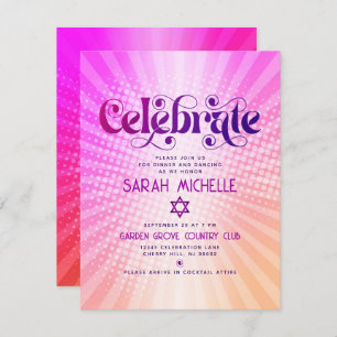 Carte D'accompagnement Bat mitzvah Retro Boho rose orange dégradé gras