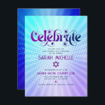 Carte D'accompagnement Bat mitzvah Retro Boho violet bleu dégradé gras<br><div class="desc">Soyez fier, réjouissez-vous et présentez cette étape importante de votre Bat mitzvah préféré ! Inclure ce rétro boho super, insert personnalisé pour des informations supplémentaires à votre événement. Une typographie violette et bleu marine amusante, tendance et audacieuse, avec une typographie sans serif moderne, recouvre un arrière - plan de rayons...</div>