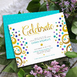 Carte D'accompagnement Bat mitzvah Turquoise Gold Foil Arbre de vie Bold<br><div class="desc">Soyez fier, réjouissez-vous et présentez cette étape importante de votre Bat mitzvah préféré ! Cet abstrait arbre à feuille d'or imitation graphique avec brillant turquoise, turquoise, violet et bleu étoile de David et point "feuilles" sur un arrière - plan blanc, est l'insert personnalisé parfait pour cette occasion spéciale. Un tout...</div>