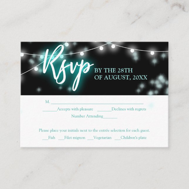 Carte D'accompagnement Bat Mitzvah Turquoise Neon Themed RSVP (Devant)