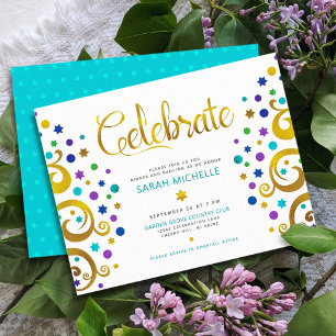 Carte D'accompagnement Batm Mitzvah Turquoise Or Doré Arbre de Vie Gras
